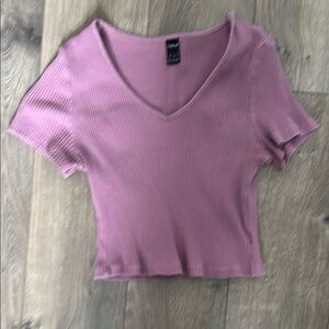 SHEIN Purple Ribbed Crop T-Shirt Short Sleeve